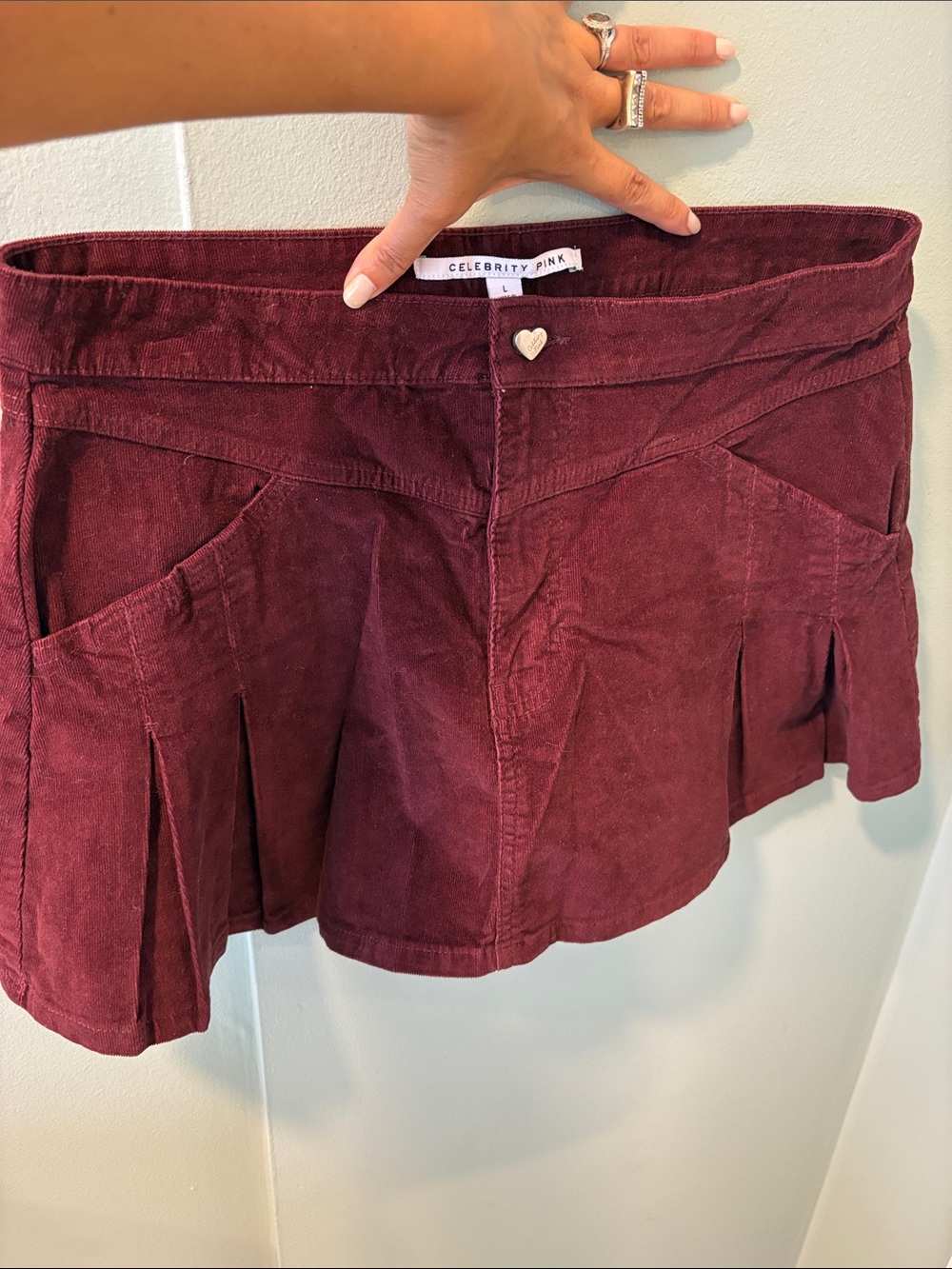 Celebrity Pink Wine Corduroy Pleated Mini Skirt